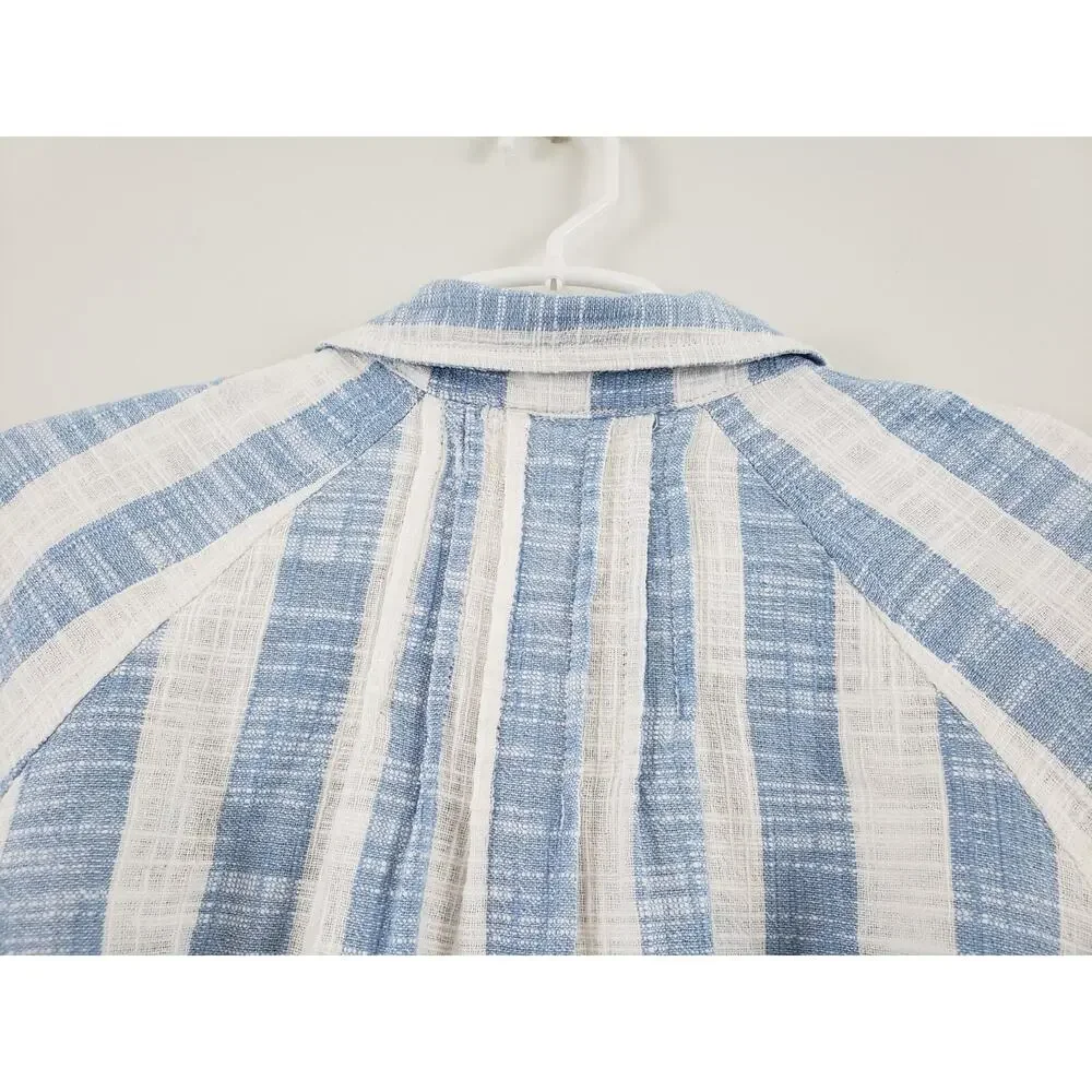 Free People We The Free Away at Sea Womens Top Size M Linen Blend Striped